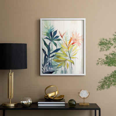 «Pink and Yellow Floral Elegance I», reproduction encadrée - bois massif