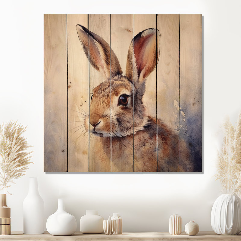 Lapin, art mural en bois, imprimé animal mignon - Sweet Rabbit I, H 30 po x l 30 po x P 0,78 po