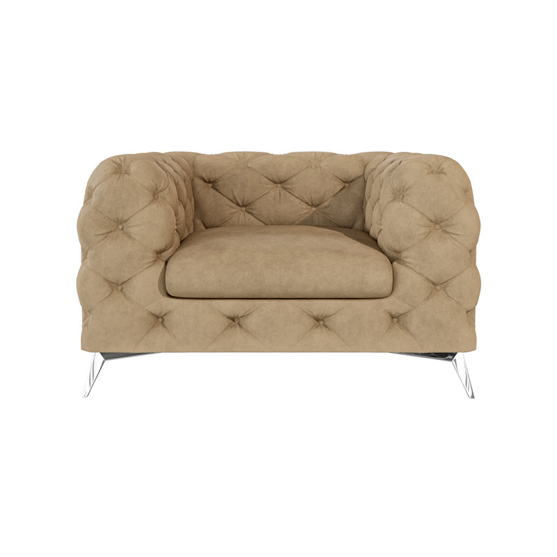 Chesterfield Armchair  with Silver Metal Legs, Beige
