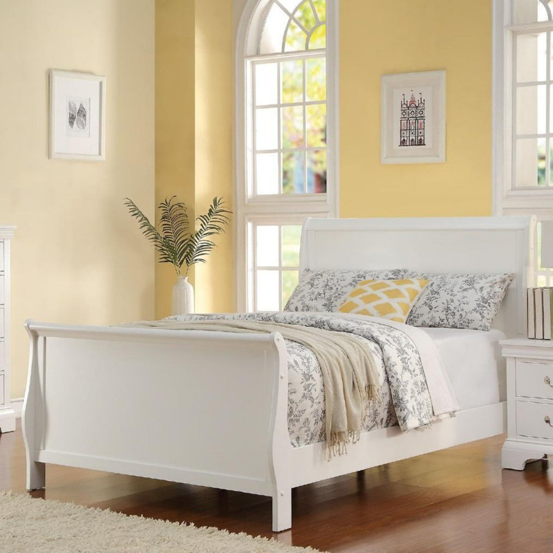Moderne 1pc grand lit meubles de chambre à coucher lit-bateau tête de lit design contreplaqué 1pc cadre de lit blanc, Blanc