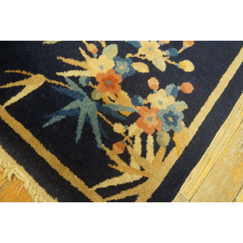 Blue Square Antique Chinese Deco Small Scatter Throw Rug