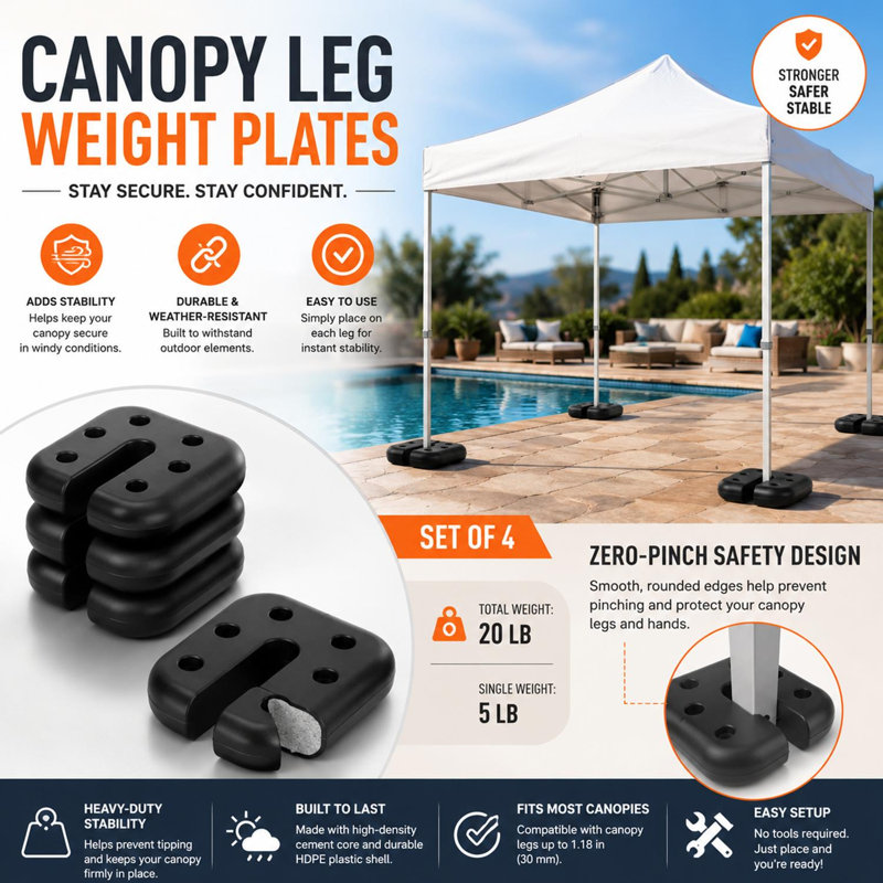 Gazebo Weights Set Of 4 Stackable Canopy Leg Weight Plates 20Lb Outdoor Tent Anchor Blocks For Patio Garden Market Stall Shelters
