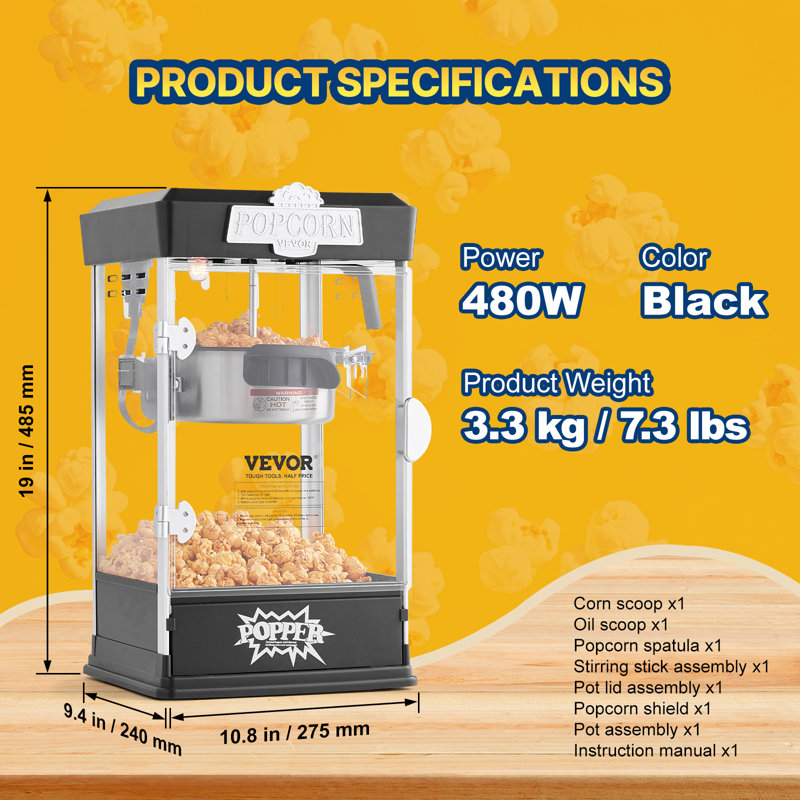 Machine à maïs soufflé de table Popcorn Popper Machine, Noir, noir, noir, noir