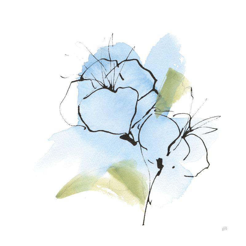«Poppy Blue I Print», H 36 po x l 36 po, Toile avec cadre argenté, Non