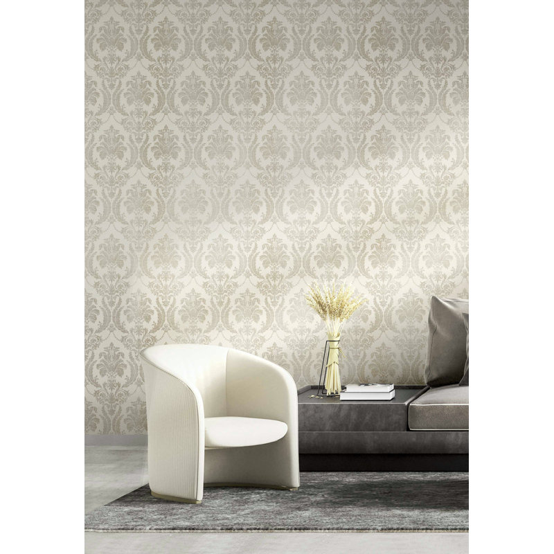 Italian Style Classic Floral Damask Wallpaper Roll, Gray