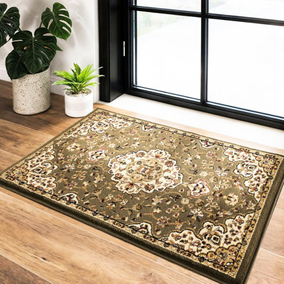 Tapis 2 pi X 3 pi., Fabrication en polypropylène, motif de médaillon intemporel, produit 2,22 lb, - tapis de renvoi, matériau principal, médaillon, lb, couleurs