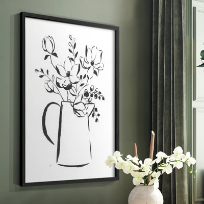 «Sketchy Bouquet I», reproduction encadrée - bois massif