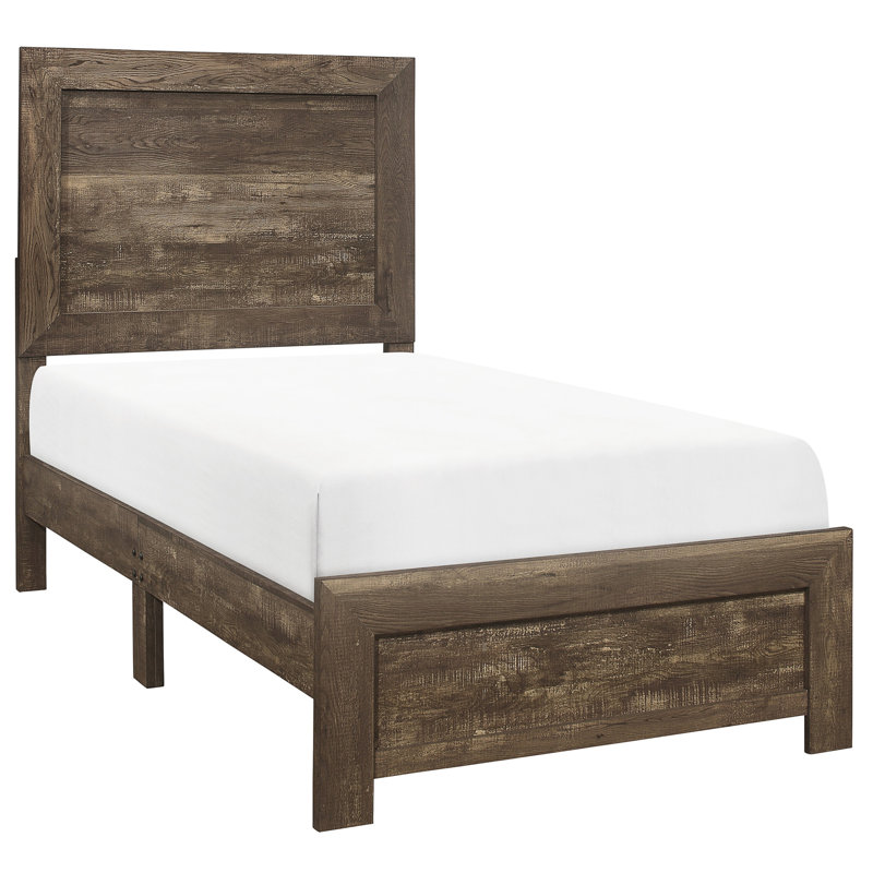 Lit simple au fini brun rustique - Bois et pièces d'ingénierie avec finition de caractère, tête de lit et, Twin, Rustic Brown