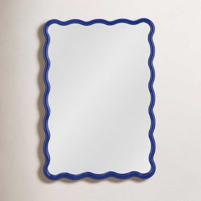 Allurine Wavy Solid Wood Accent Mirror, Navy