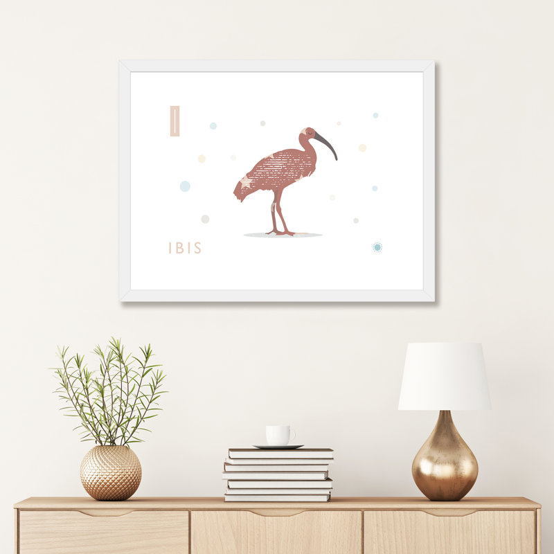 Ibis - impression d'art graphique, H 24 po x l 32 po x P 1 po, Blanc, Papier encadré blanc