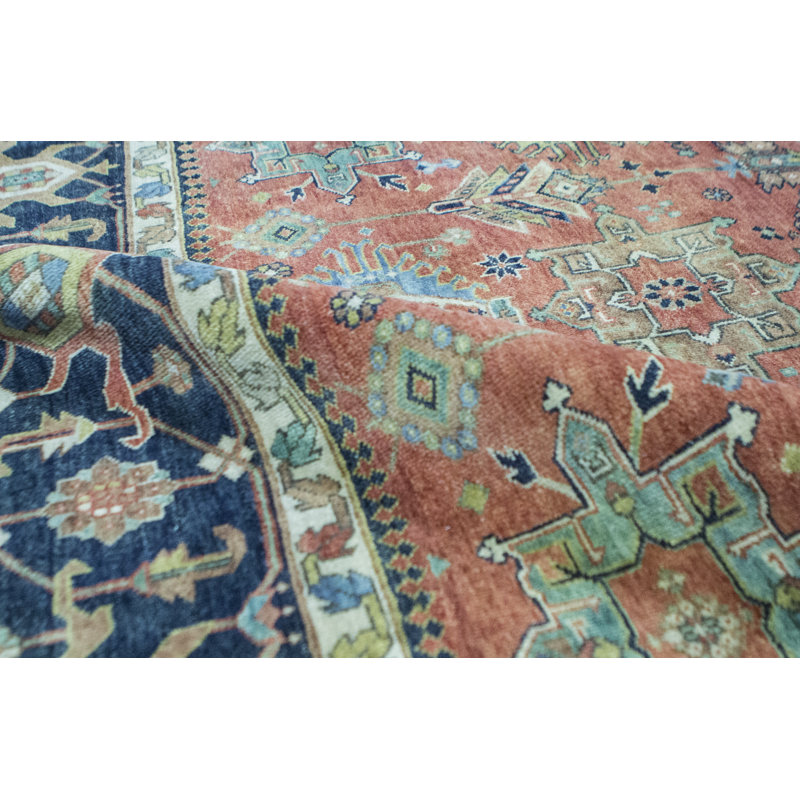 Hand-Knotted High-Quality Red and Blue Area Rug