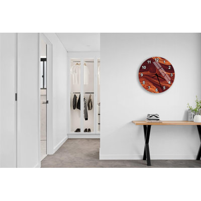 Wood Texture Tempered Glass Wall Clock, Analog Clock, Home Decor Clock, Modern Style Clock, Brown Wall Clock, Silent Clock, Large Wall Art