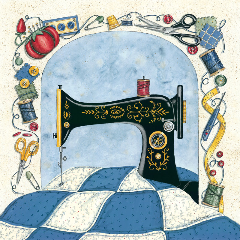 Sew Fun - Painting, 12"H x 12"W, No, Black Framed Canvas