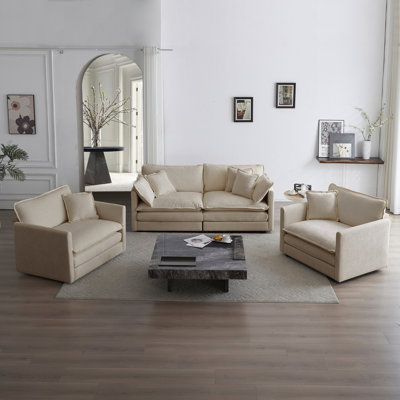 3 pièces avec coussins. Tissu blanc chenille. Structure en bois massif. Éponge. Matériau respirant. Gain de place pour l'espace de vie. Confortable et élégant. Facile à assembler 2 chaises 2