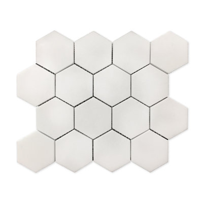3" Wooden White Hexagon Honed Marble Mosaic