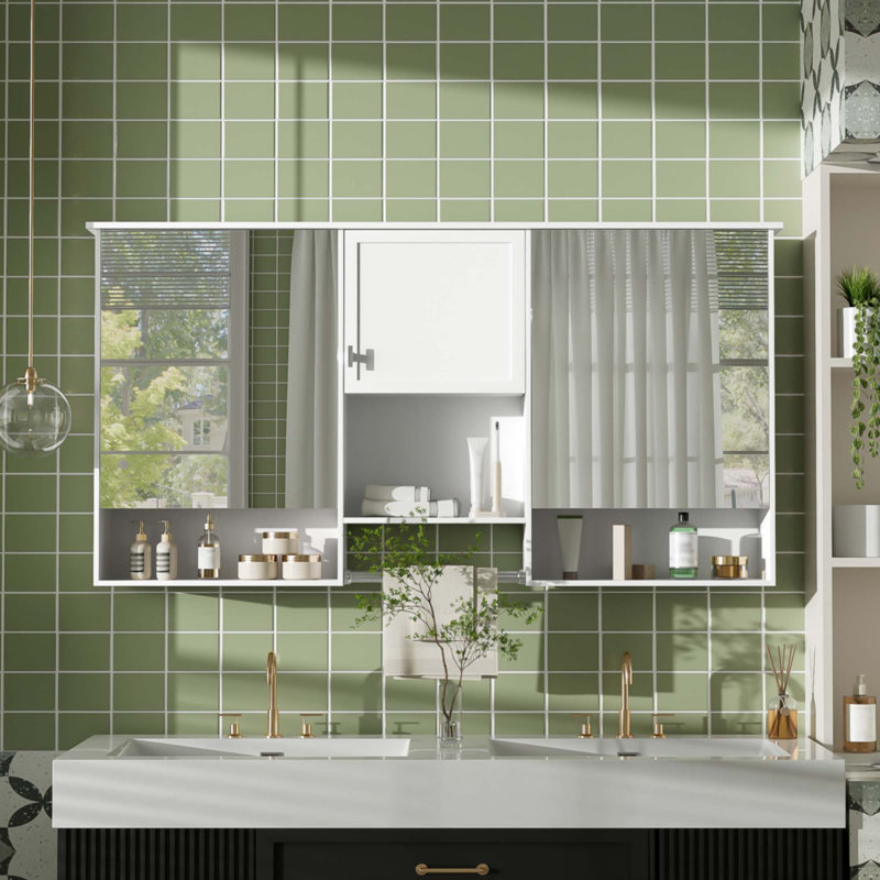 55 Inch Wall-Mount 3-In-1 Mirror Cabinet With Adjustable Shelf
