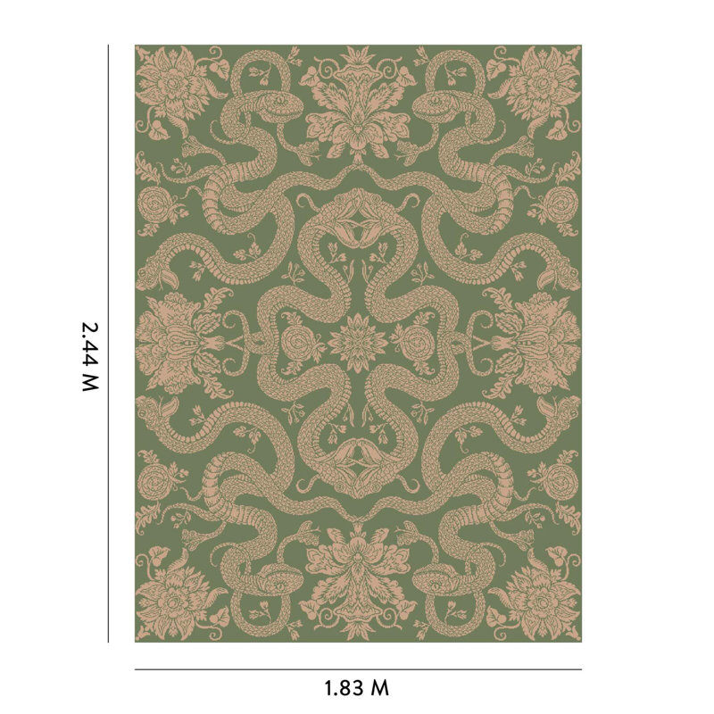 Anaconda Machine Woven Wool Oriental Area Rug in Sage/Dusky Pink