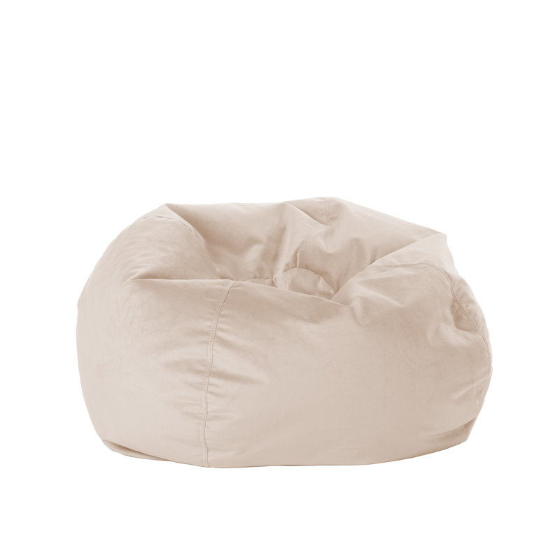 Factory Direct Partners 30 inch Round Velvety Bean Bag for Kids and Teens, Beige Microfiber