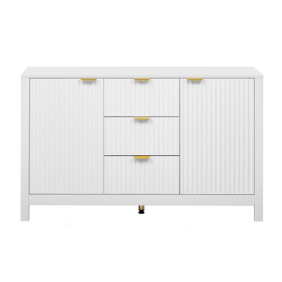 Storage Console Table With Metal Handles, Sideboard With 3 Adjustable Shelves, 3 Drawers & Soft-Close Doors, Behind Couch Table
