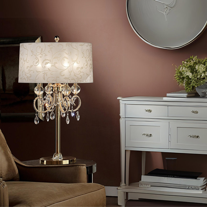 Lampe de table 32,5 "en métal" Aurora "avec finition et détails en cristal