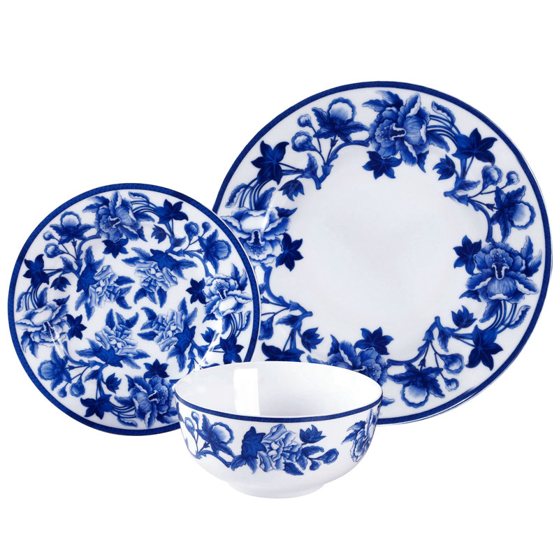 Martha Stewart Blue Vintage 12 Piece Fine Ceramic Dinnerware Set In Cobalt