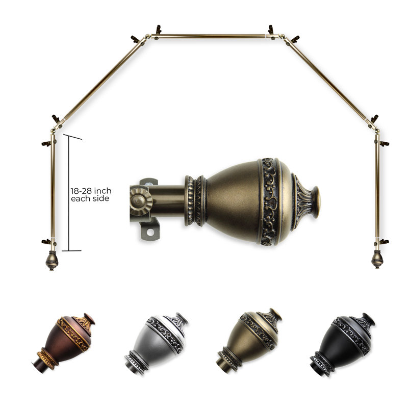 Tringle à rideaux simple à baie vitrée réglable de 28 po à 48 po Keyla, 18 po - 28 po (chaque côté), Laiton antique