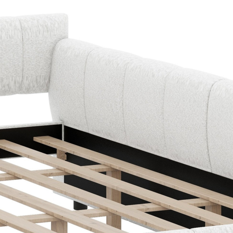 Élégant cadre de lit plateforme tapissier avec station de charge USB intégrée, Blanc