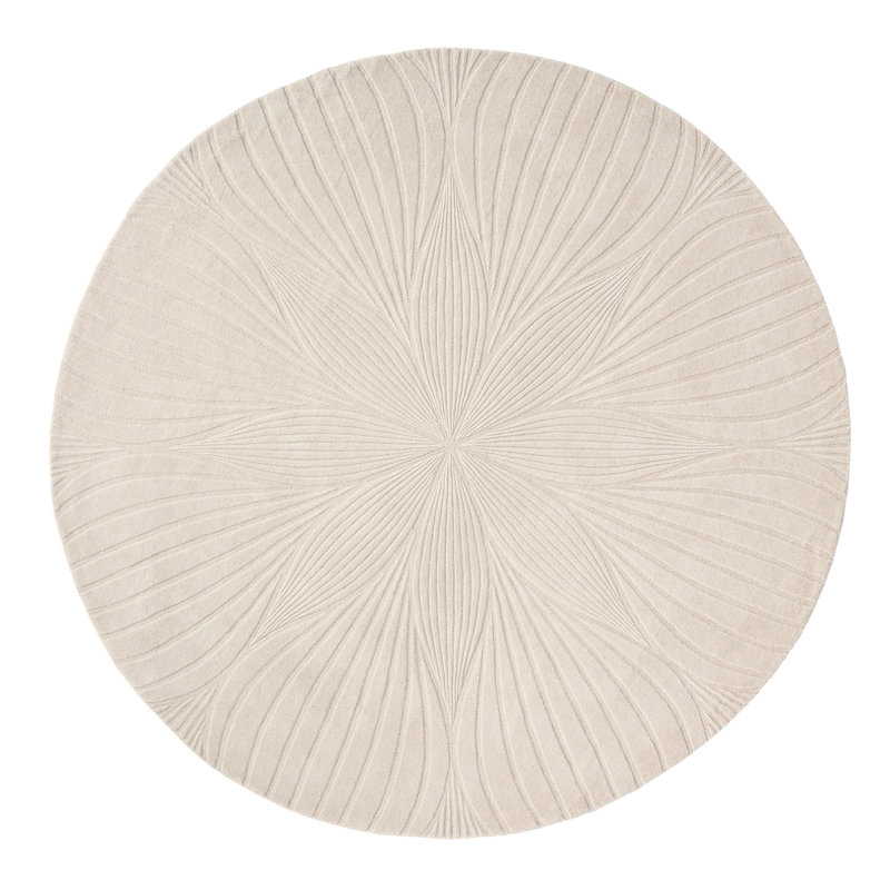 Folia Hand Tufted Wool Area Rug in Light Beige, Round 6'7"