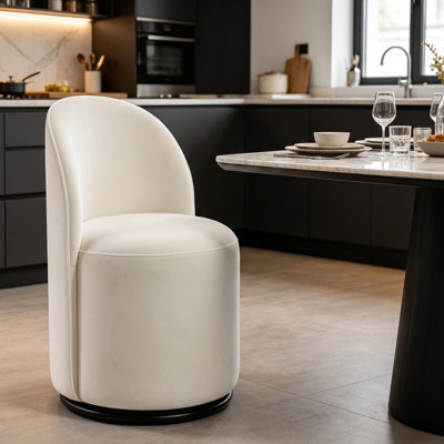 Chaise pivotante ronde en tonneau, chaises de cuisine rembourrées en velours de style Mid-Century avec rotation à 360 degrés pour les meubles de salon, de chambre à coucher et de cuisine