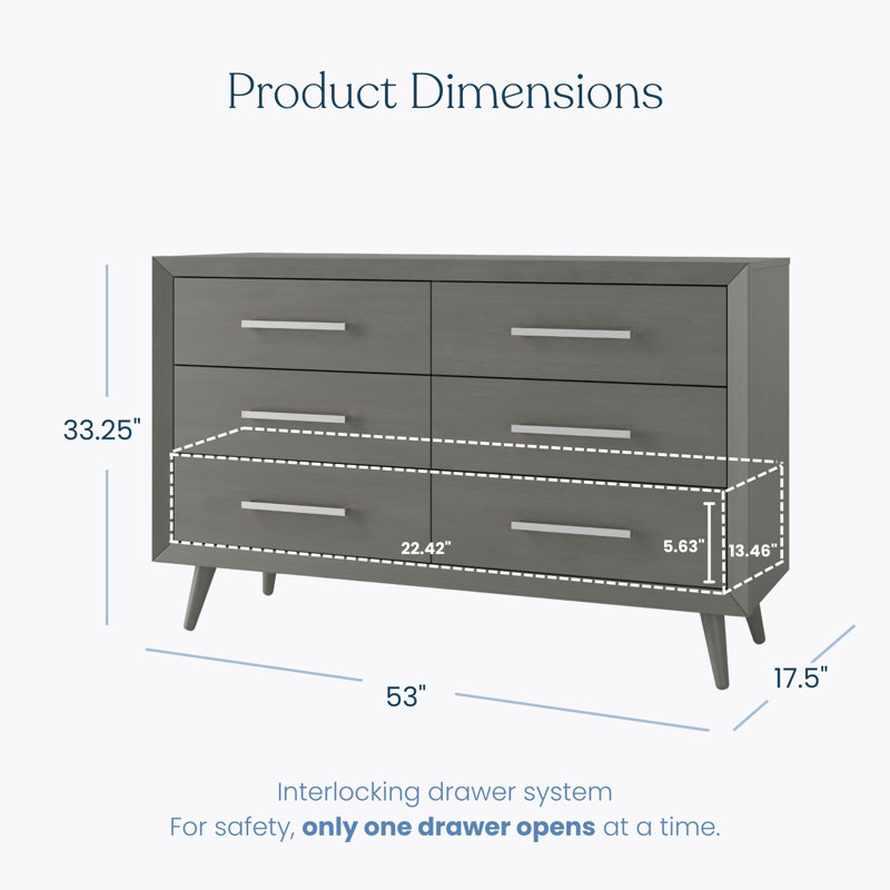 Cranbrook 6 Drawer Double Dresser, Gray