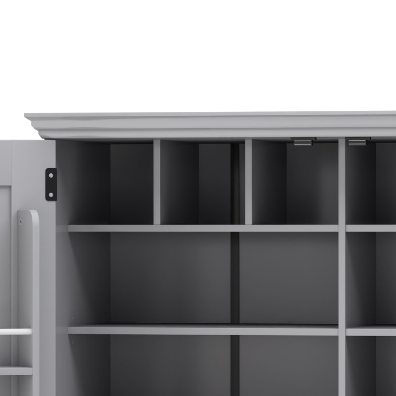 Armoire de cuisine haute avec support pour micro-ondes, 4 portes et casier à vin, Greyish
