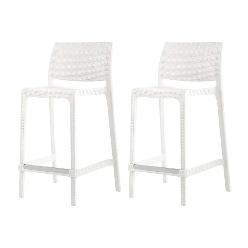 Tabouret de comptoir en résine à dossier bas H 25,6 po Nenko, Blanc