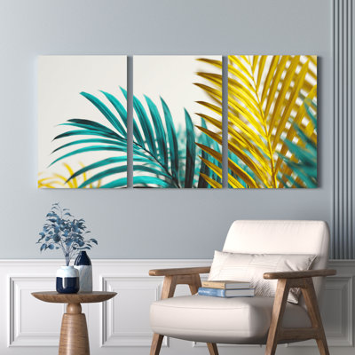 Feuilles de palmier tropicales, ensemble de 3 reproductions d'art sur toile tendues sur toile tendue pour salon