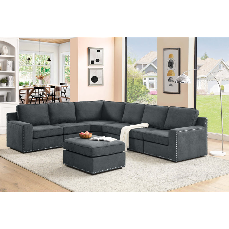 Calianna Upholstered U-Shaped Sectional Reversible, Dark Gray Polyester Blend