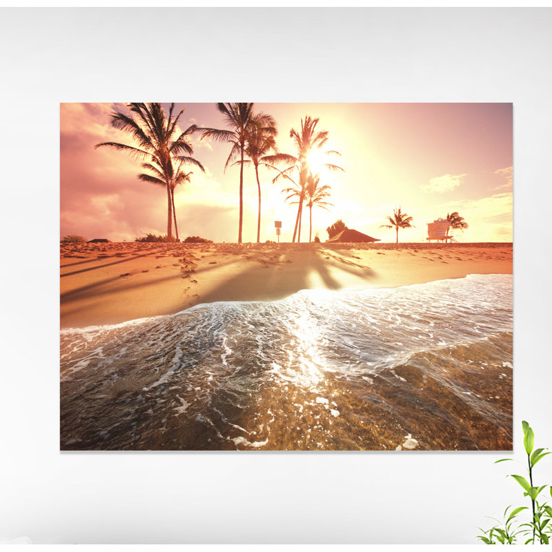 «Colorful Tropical Beach with Palms Modern Beach», reproduction de photo sur toile tendue, H 20 po x l 20 po x P 1 po