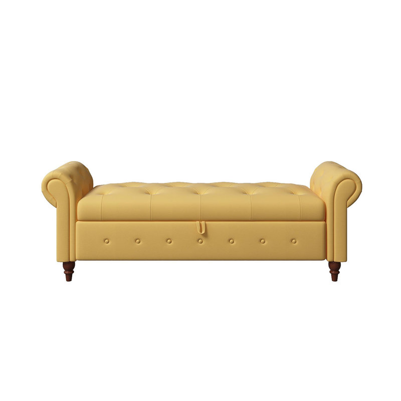 63" Bed Bench Yellow Fabric, Yellow