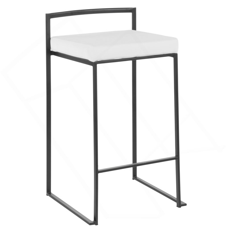 Tabouret de comptoir empilable contemporain noir avec coussin en velours blanc Fuji par Lumisource - ensemble de 2, Blanc