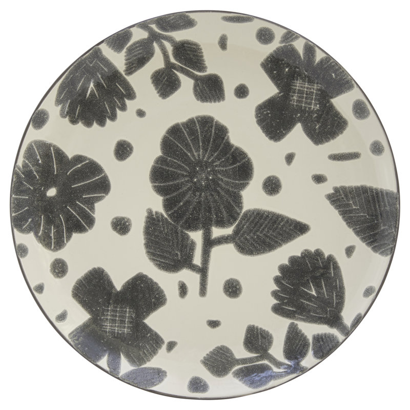 Gray and White Floral Ceramic Dinnerware Set, Service for 4