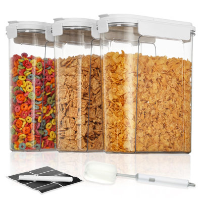 Cereal Containers Set, 3 PCS, 135.2oz/4L | Airtight Food Storage Container, Flip-Top Lids, Plastic Organizer Dispenser, Kitchen, Pantry Organization