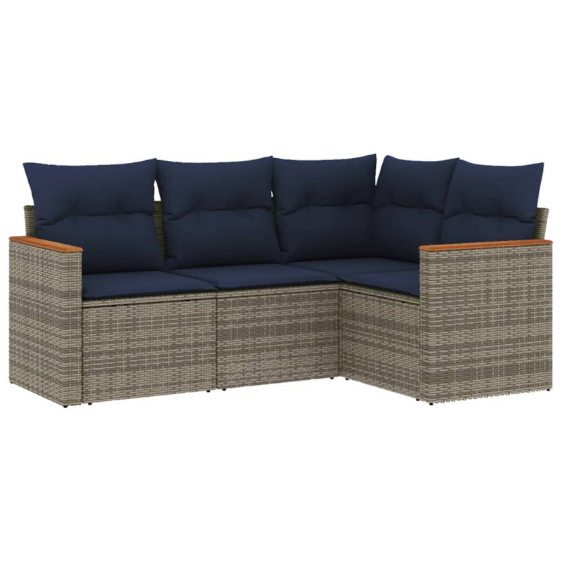 Ebern Designs 4 Piece Patio Sofa Set With Cushions Black Poly Rattan, Gray, Navy Blue