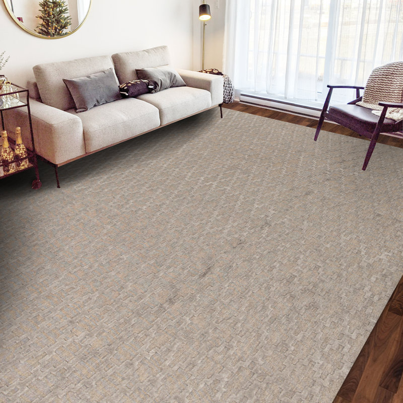 Wool Geometric Area Rug in Gray, Rectangle 5'11" x 9'3"