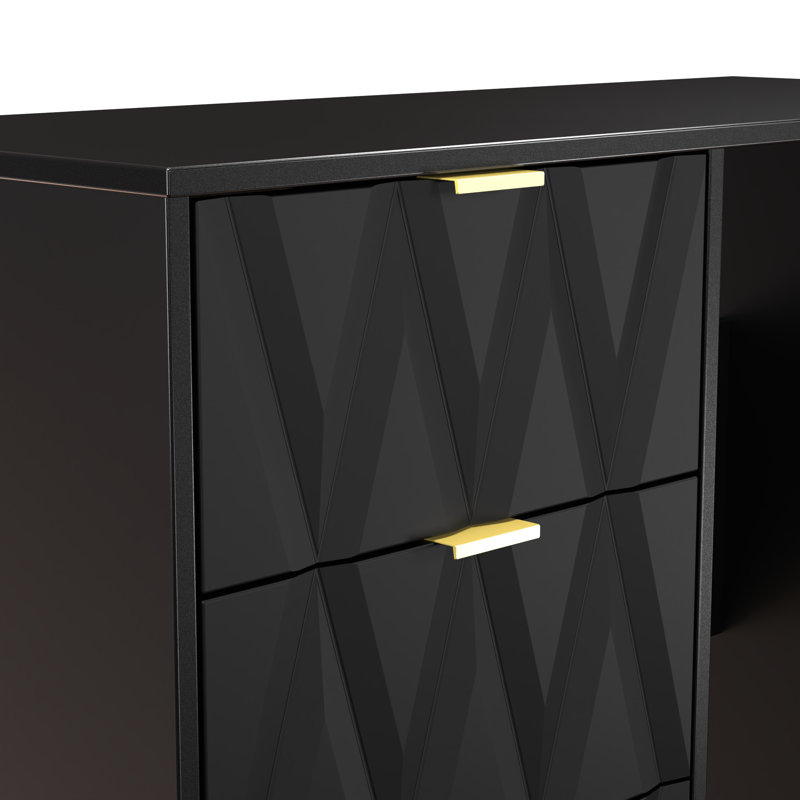 Besmir 3 Drawer Vanity (Ready Assembled), Deep Black/Black Matt