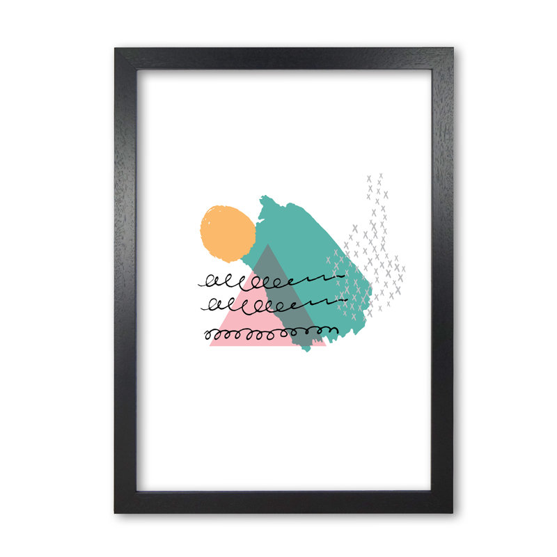 Pink And Teal Mountain Sun Abstract - Print, Black Grain Frame, 30 cm H x 21 cm W x 5 cm D