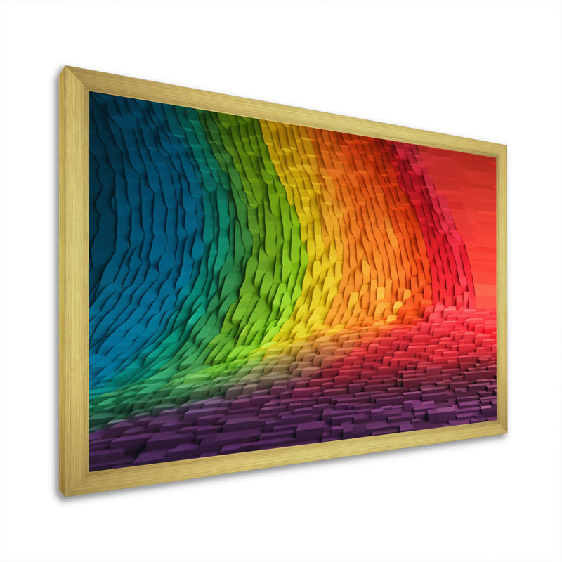 Reproduction sur toile de formes d'ondes représentant un arc-en-ciel abstrait, H 16 po x l 32 po x P 1 po