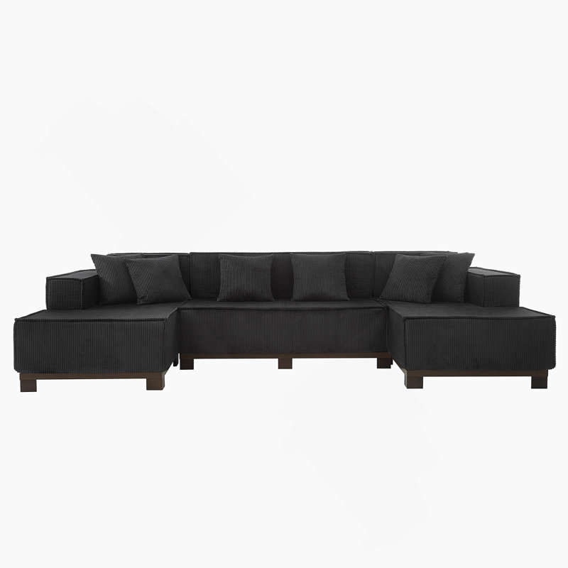 Canapé modulaire moderne en forme de U avec bande lumineuse à DEL RVB et 6 coussins, spacieux et confortable pour le salon, noir