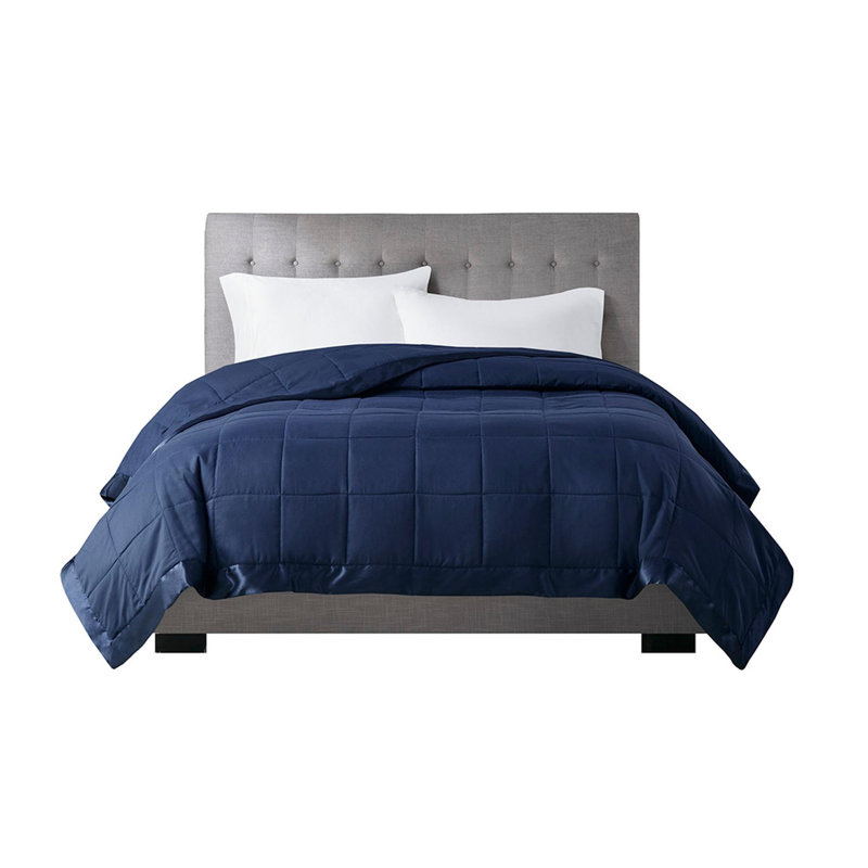 Très grande couverture en duvet synthétique avec bordure en satin, Grand lit, Marine