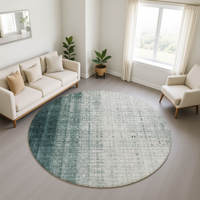 Premium Machine Washable Mayfield AMF2240 Striped Rug, Teal, 8' Round