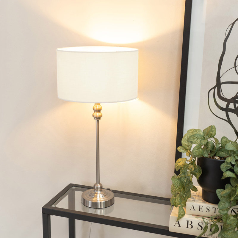 Saylorsburg Metal Table Lamp, Yes, Silver, White Fabric