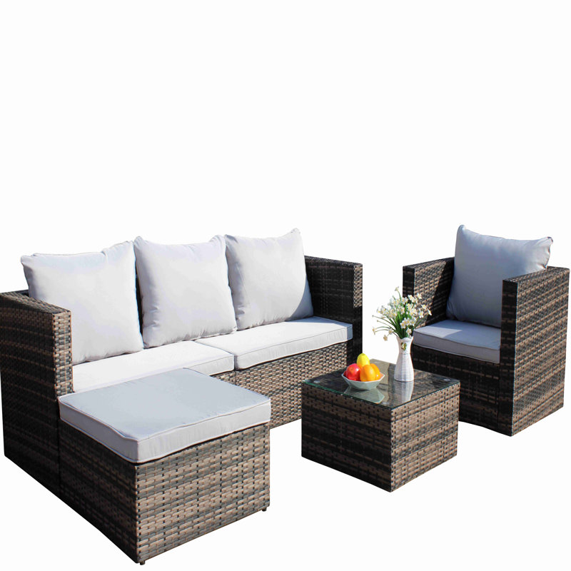 Ensemble de canapé et de table basse en osier de rotin PE pour l'extérieur