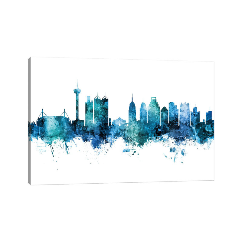 San Antonio Texas Skyline Blue Teal II by Michael Tompsett - Wrapped Canvas Gallery-Wrapped Canvas Giclée